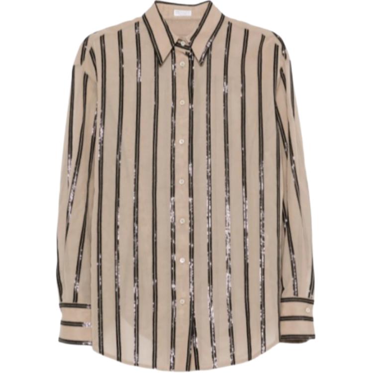 Рубашка с пайетками в полоску Brunello Cucinelli, светло-коричневый
Рубашка с пайетками в полоску Brunello Cucinelli, светло-коричневый