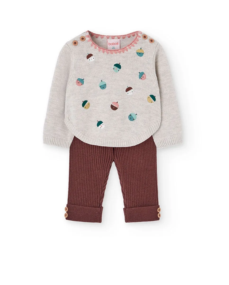 Комплект для малыша трикотажный с штанишками и джемпером Boboli, бежевый/коричневый
Комплект для малыша трикотажный с штанишками и джемпером Boboli, бежевый/коричневый