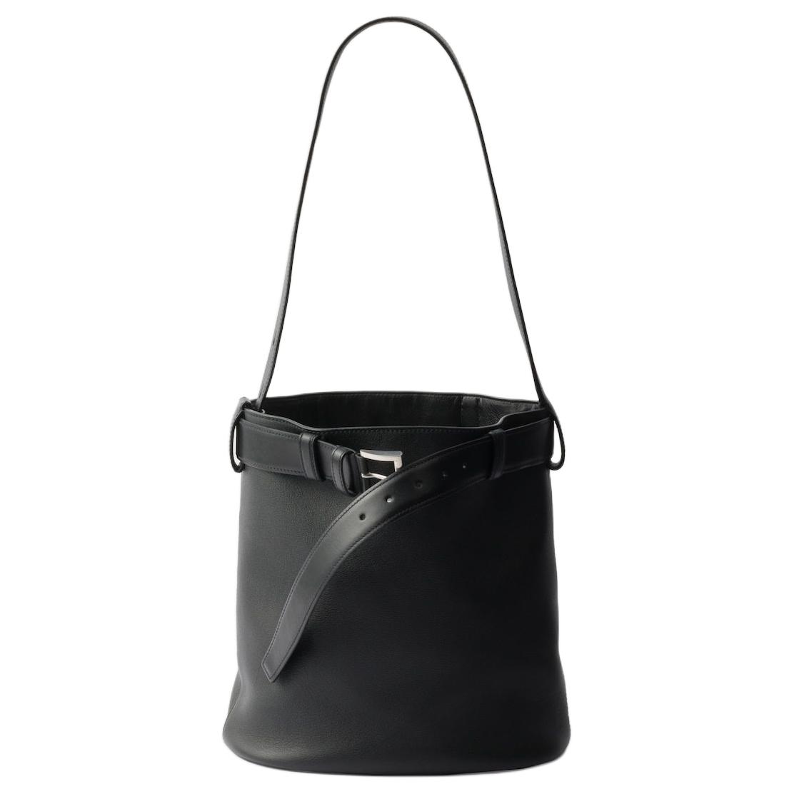 PRADA Кожаная ведерка через плечо женская черная
PRADA Кожаная ведерка через плечо женская черная