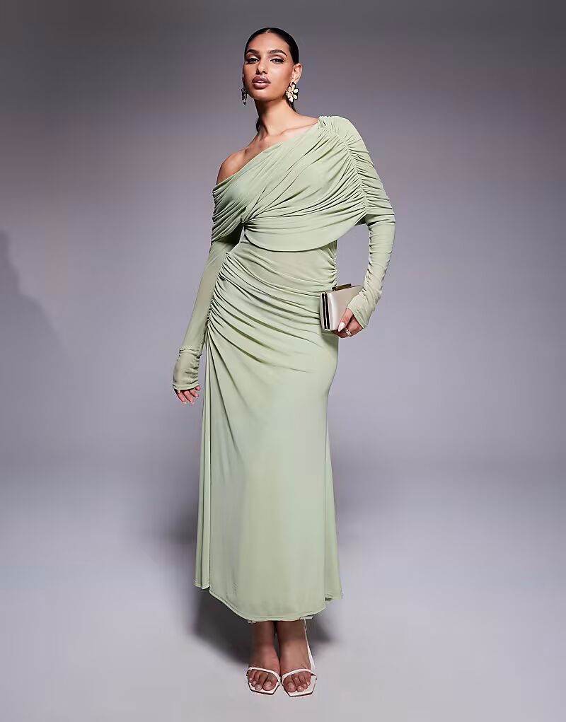 Платье макси с длинными рукавами и сетчатым миксом ASOS DESIGN в цвете шалфейно-зеленый 
Платье макси с длинными рукавами и сетчатым миксом ASOS DESIGN в цвете шалфейно-зеленый