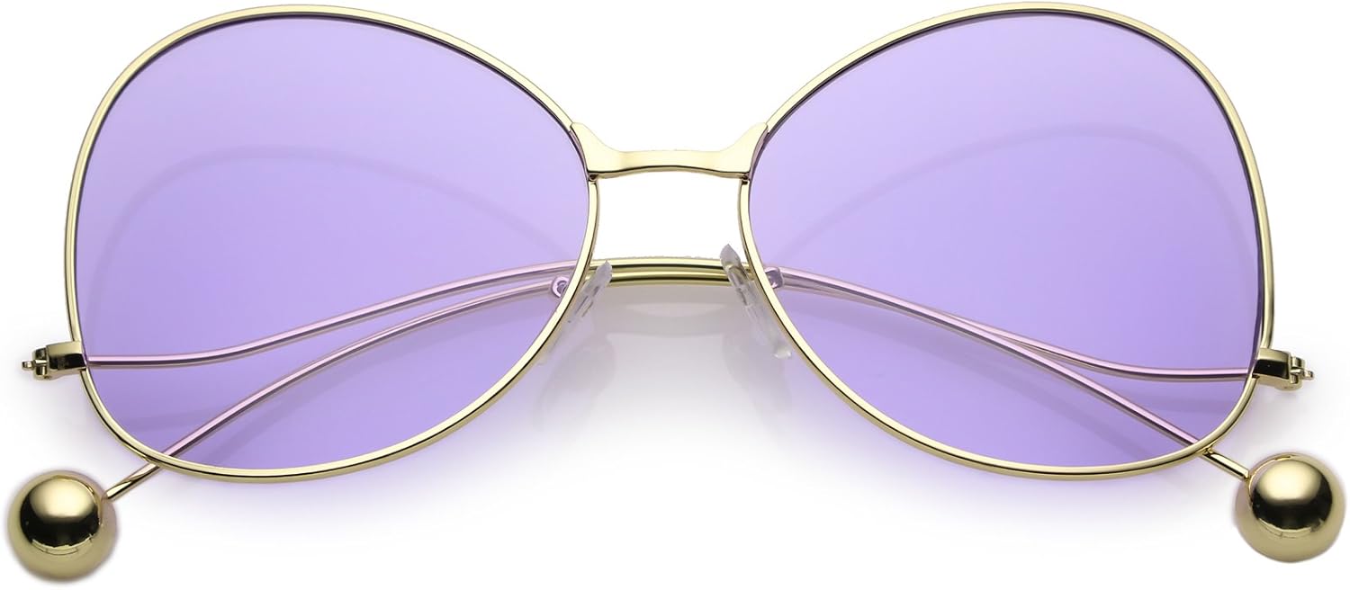 zeroUV - Женские солнцезащитные очки с тонкими изогнутыми металлическими дужками, шаровидными акцентами, плоскими линзами, оправой «бабочка», диаметр линз 56 мм, Gold / Purple
zeroUV - Женские солнцезащитные очки с тонкими изогнутыми металлическими дужками, шаровидными акцентами, плоскими линзами, оправой «бабочка», диаметр линз 56 мм, Gold / Purple
