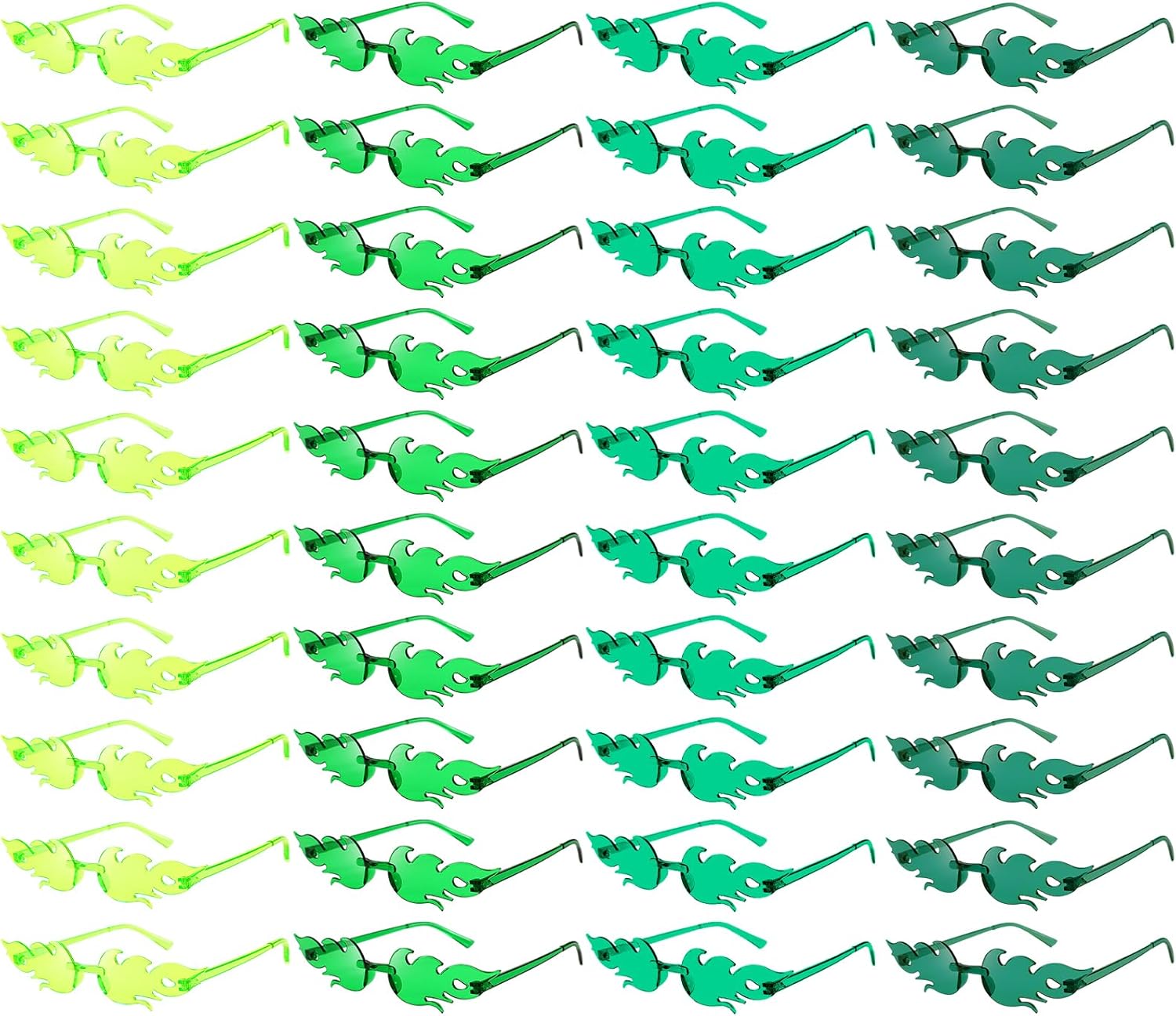 SUNOVELTIES Набор из 40 солнцезащитных очков без оправы с рисунком «Огненное пламя», ретро-цветные очки для вечеринок, прозрачные, забавные очки для женщин и мужчин, Green Gradient Color
SUNOVELTIES Набор из 40 солнцезащитных очков без оправы с рисунком «Огненное пламя», ретро-цветные очки для вечеринок, прозрачные, забавные очки для женщин и мужчин, Green Gradient Color