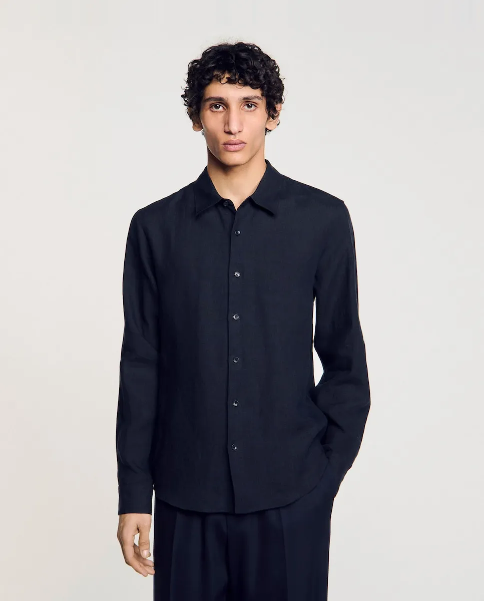 Мужская льняная рубашка Sandro, темно-синий 
Мужская льняная рубашка Sandro, темно-синий