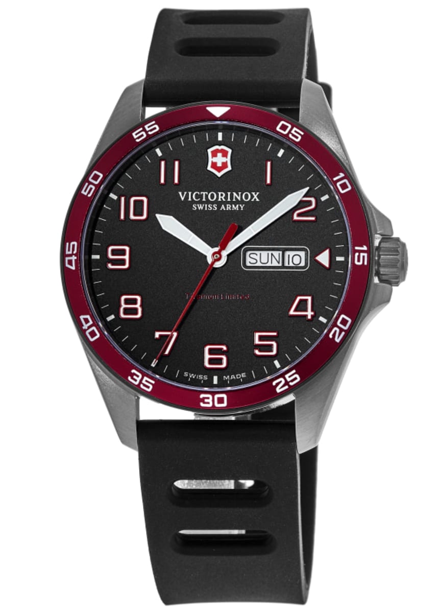 Victorinox Swiss Army Fieldforce Sport Limited Edition, черный циферблат, красный безель, титановый каучуковый ремешок, мужские часы 249168 
Victorinox Swiss Army Fieldforce Sport Limited Edition, черный циферблат, красный безель, титановый каучуковый ремешок, мужские часы 249168