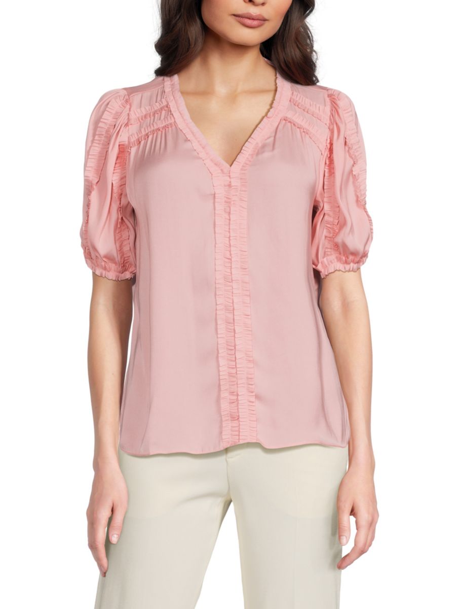 Топ с рукавами-фонариками и оборкой T Tahari, розовый 
Топ с рукавами-фонариками и оборкой T Tahari, розовый