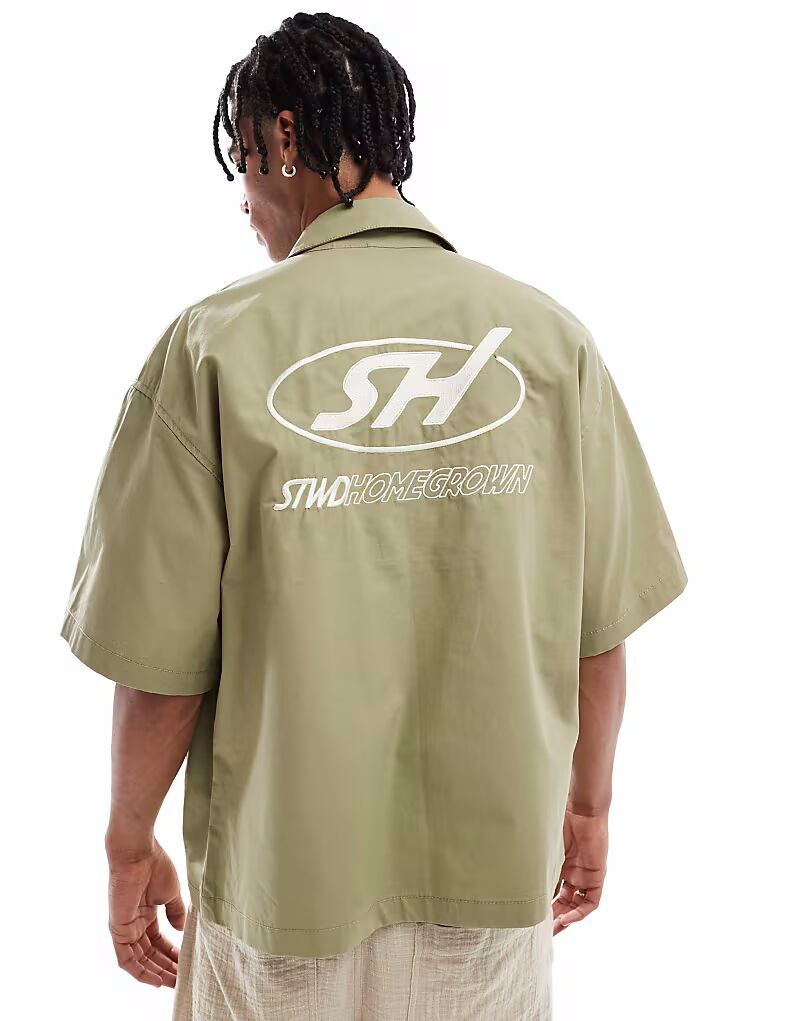 Рубашка Pull&Bear на молнии цвета хаки 
Рубашка Pull&Bear на молнии цвета хаки