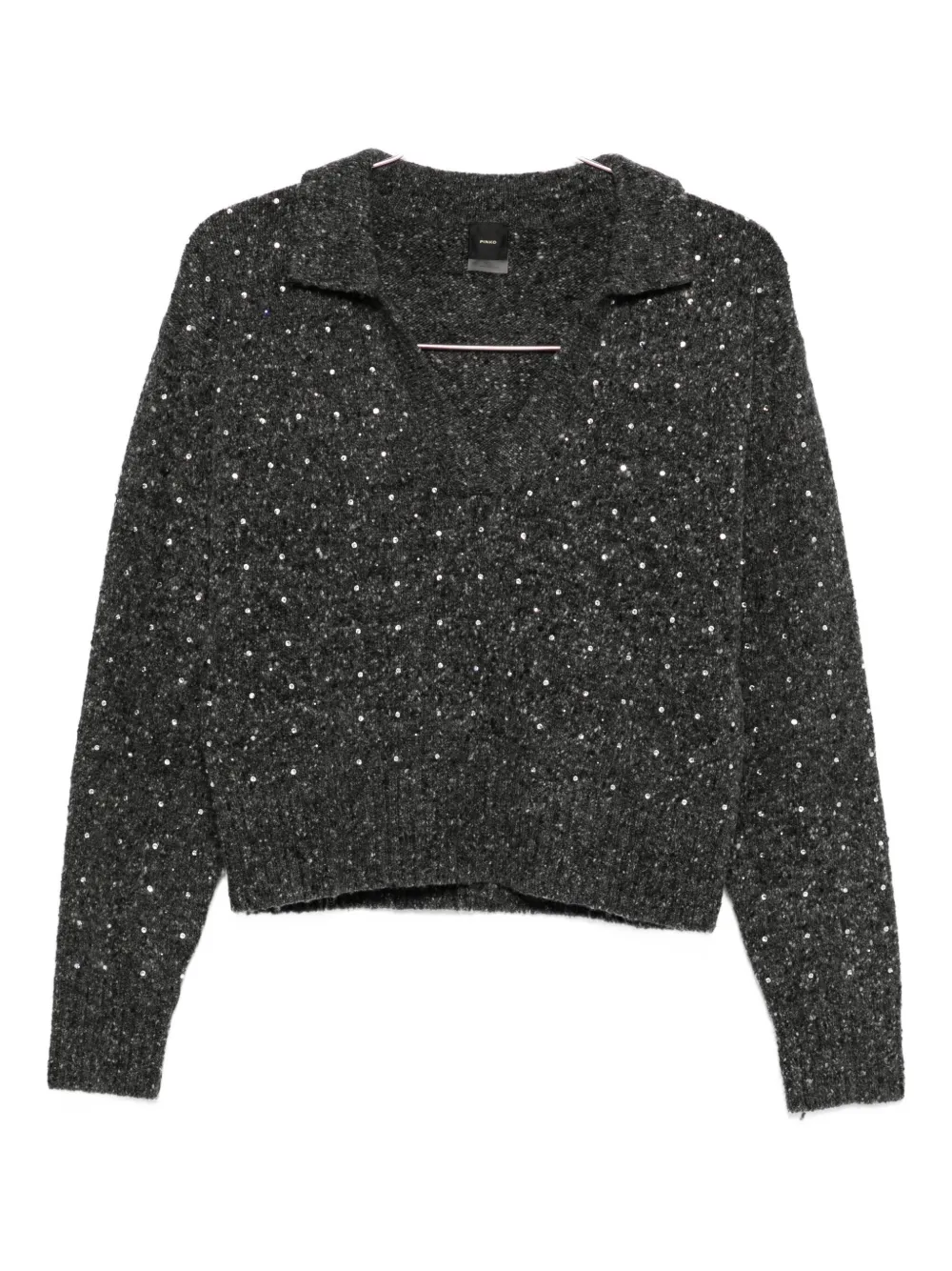 Свитер с воротником, украшенный стразами PINKO, серый
Свитер с воротником, украшенный стразами PINKO, серый