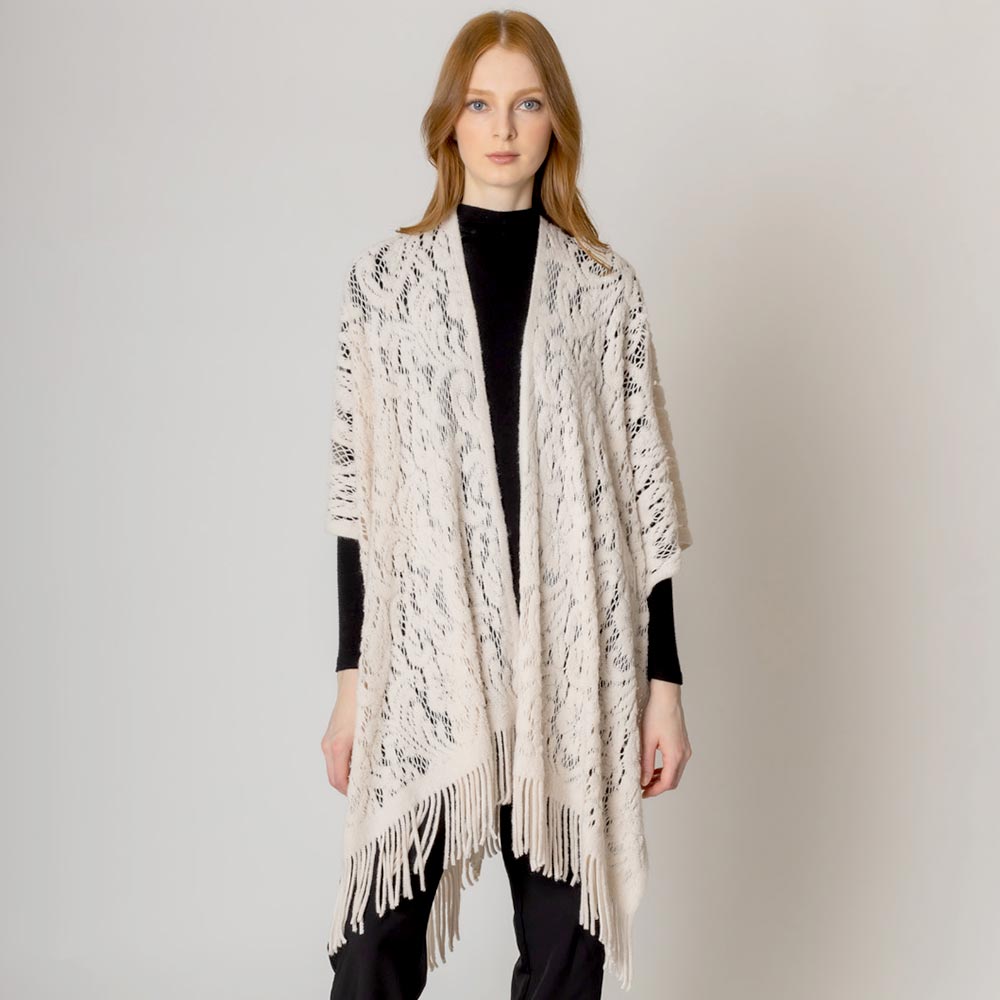 Цветочный однотонный кружевной пончо руана TRUEDAMES, слоновая кость 
Цветочный однотонный кружевной пончо руана TRUEDAMES, слоновая кость