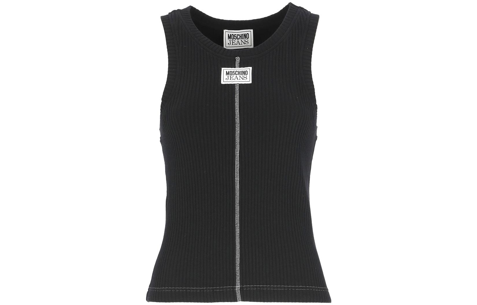 Москвино, черный ребристый хлопковый топ
Москвино, черный ребристый хлопковый топ