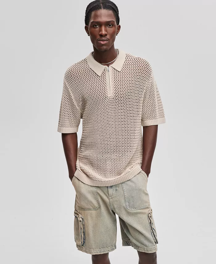 Мужской свитер с короткими рукавами и воротником-поло, ажурной вязки Mode of One, коричневый/бежевый
Мужской свитер с короткими рукавами и воротником-поло, ажурной вязки Mode of One, коричневый/бежевый