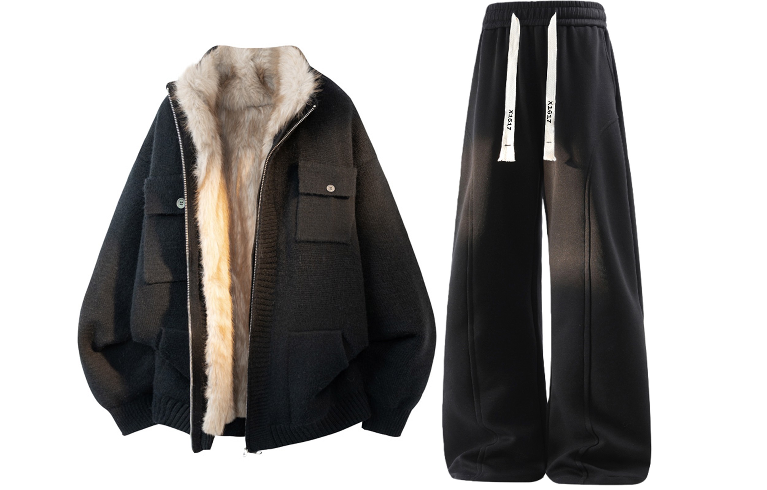 Повседневный спортивный костюм Unisex с лацканами, утолщенный и с флисовой подкладкой X1617, черный fleece-lined knitted fabric coat+черный fleece-lined sweatpants
Повседневный спортивный костюм Unisex с лацканами, утолщенный и с флисовой подкладкой X1617, черный fleece-lined knitted fabric coat+черный fleece-lined sweatpants