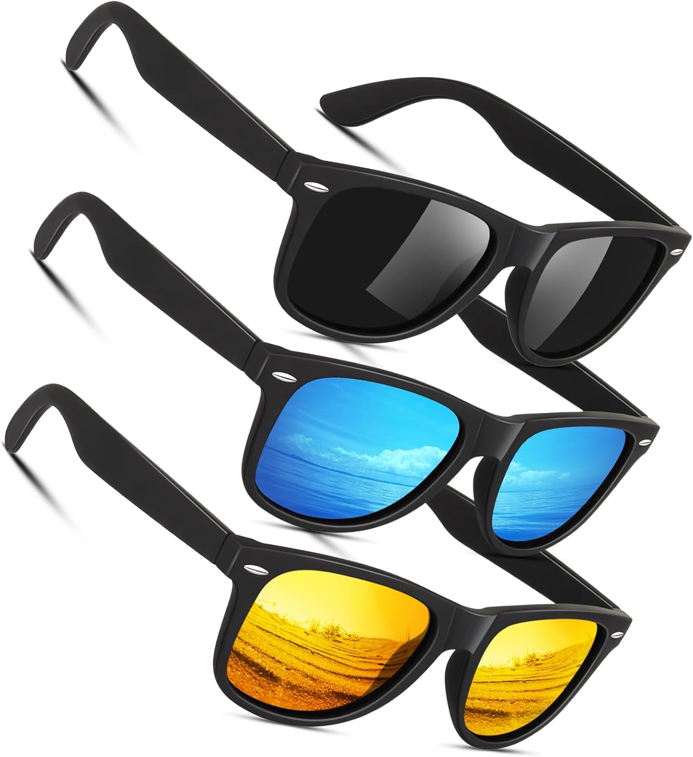 Поляризованные солнцезащитные очки Sunier для мужчин и женщин, ретро-квадратная форма, матовая отделка, защита UV400, подходят для вождения и рыбалки, A22-matte Black Smoke + Matte Black Orange+ Matte Black Blue
Поляризованные солнцезащитные очки Sunier для мужчин и женщин, ретро-квадратная форма, матовая отделка, защита UV400, подходят для вождения и рыбалки, A22-matte Black Smoke + Matte Black Orange+ Matte Black Blue