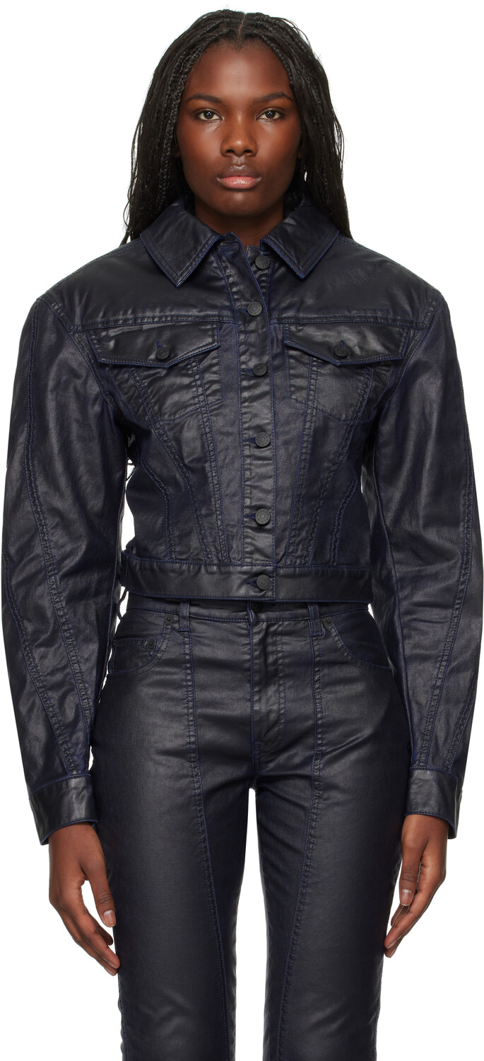 Синяя вощеная джинсовая куртка Mugler
Синяя вощеная джинсовая куртка Mugler