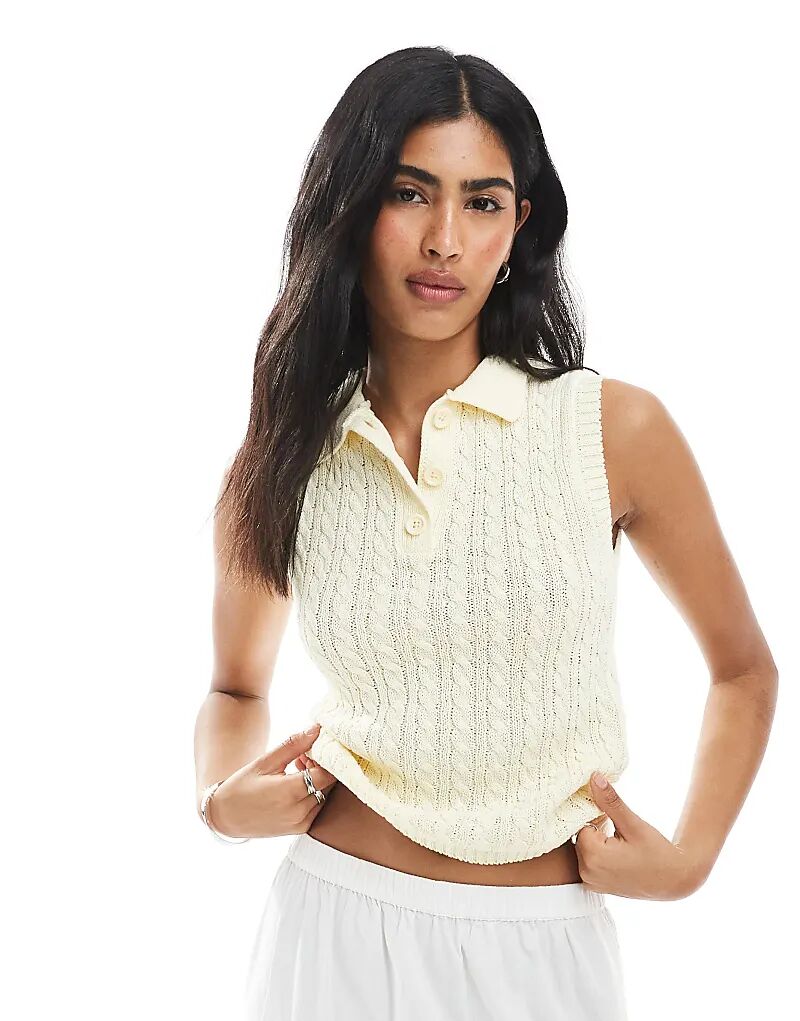 Топ-поло ASOS DESIGN с косичным плетением цвета экрю
Топ-поло ASOS DESIGN с косичным плетением цвета экрю