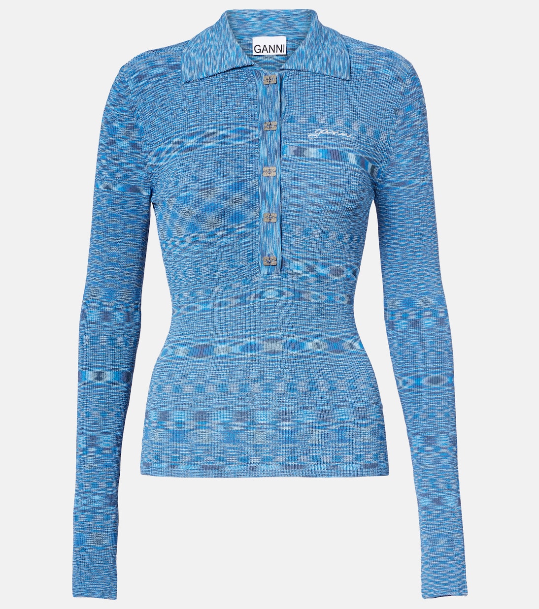 Свитер-поло, окрашенный в космическом стиле Ganni, Blissful Blue
Свитер-поло, окрашенный в космическом стиле Ganni, Blissful Blue