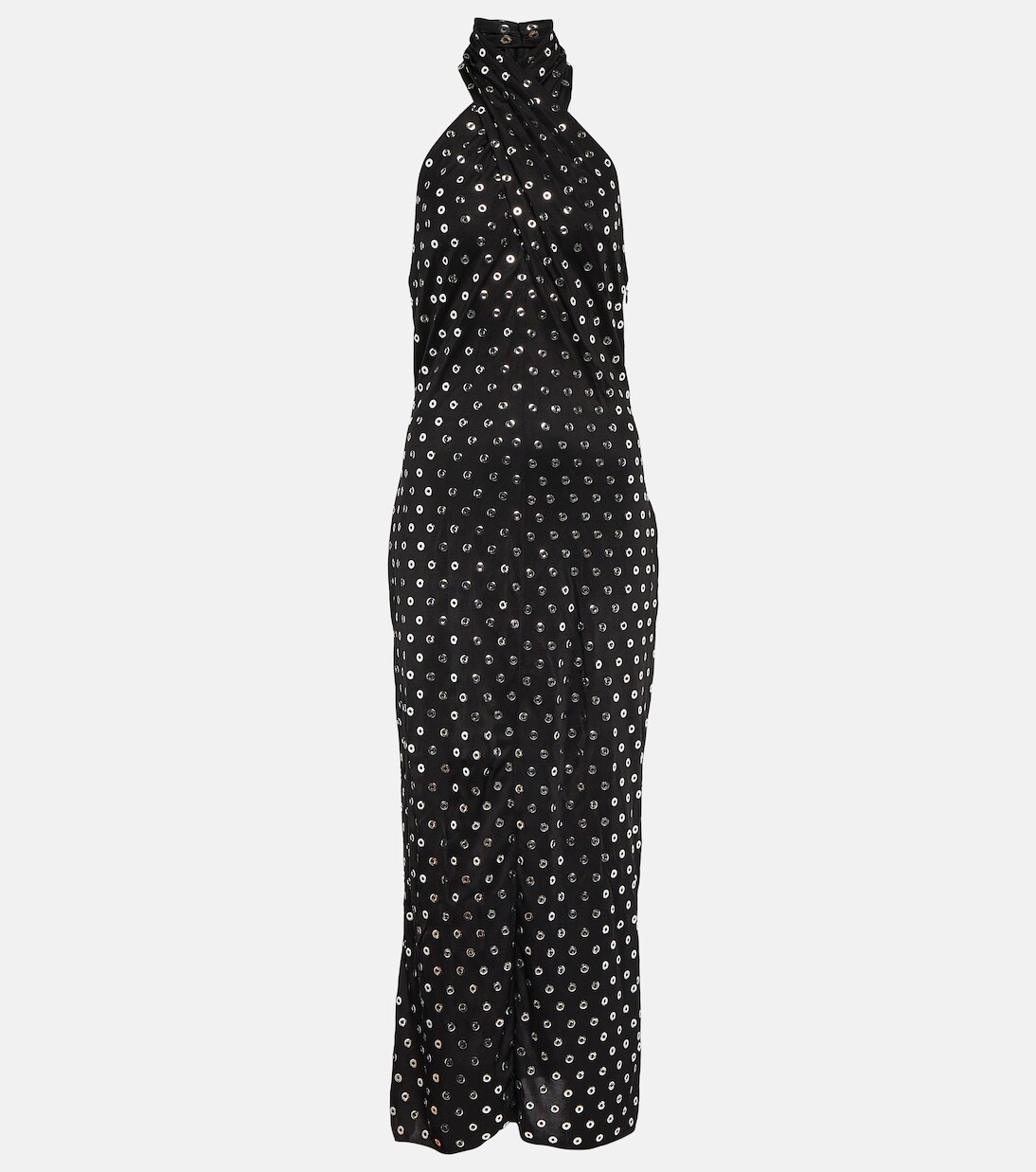 Украшенное платье миди с вырезом халтер Alaïa, черный 
Украшенное платье миди с вырезом халтер Alaïa, черный