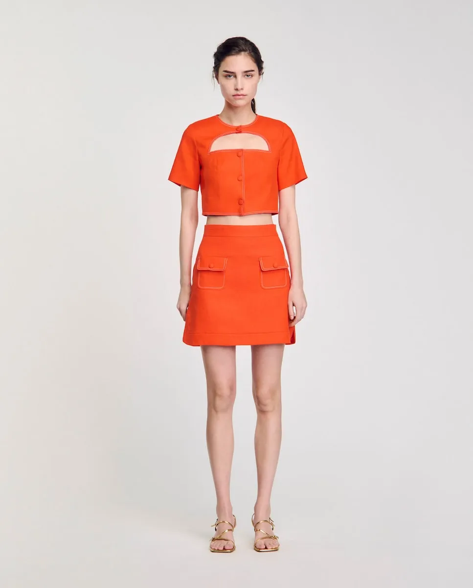 Короткая юбка с карманами Sandro, оранжевый 
Короткая юбка с карманами Sandro, оранжевый