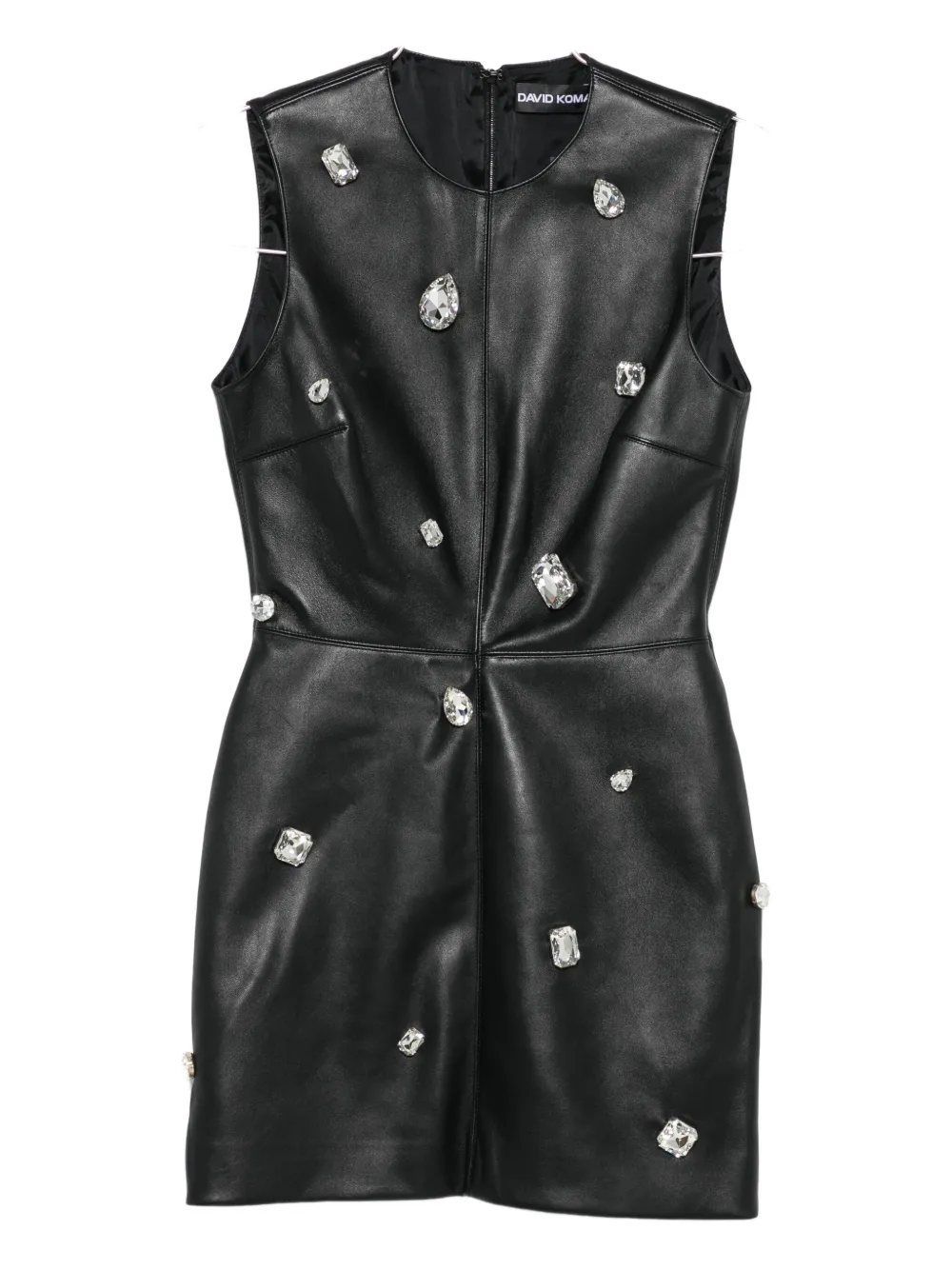 Кожаное мини-платье, украшенное кристаллами David Koma, черный 
Кожаное мини-платье, украшенное кристаллами David Koma, черный