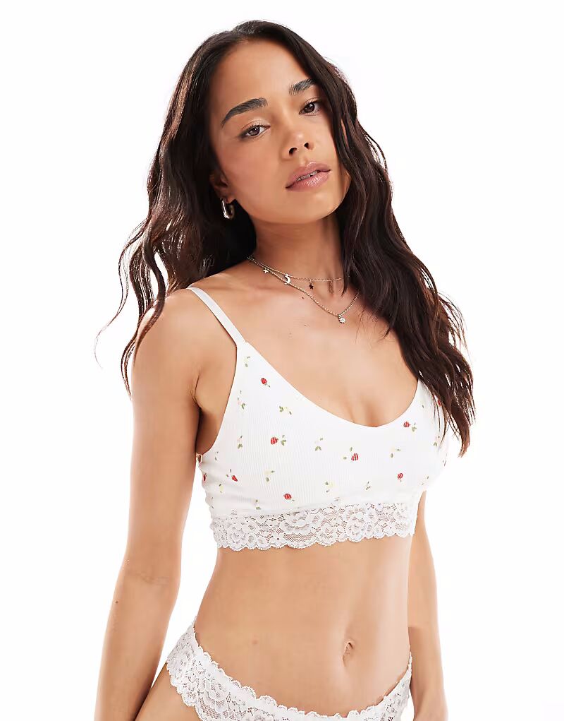 Бесшовный ребристый бюстгальтер-бралетт New Look с принтом клубники, белый цвет
Бесшовный ребристый бюстгальтер-бралетт New Look с принтом клубники, белый цвет