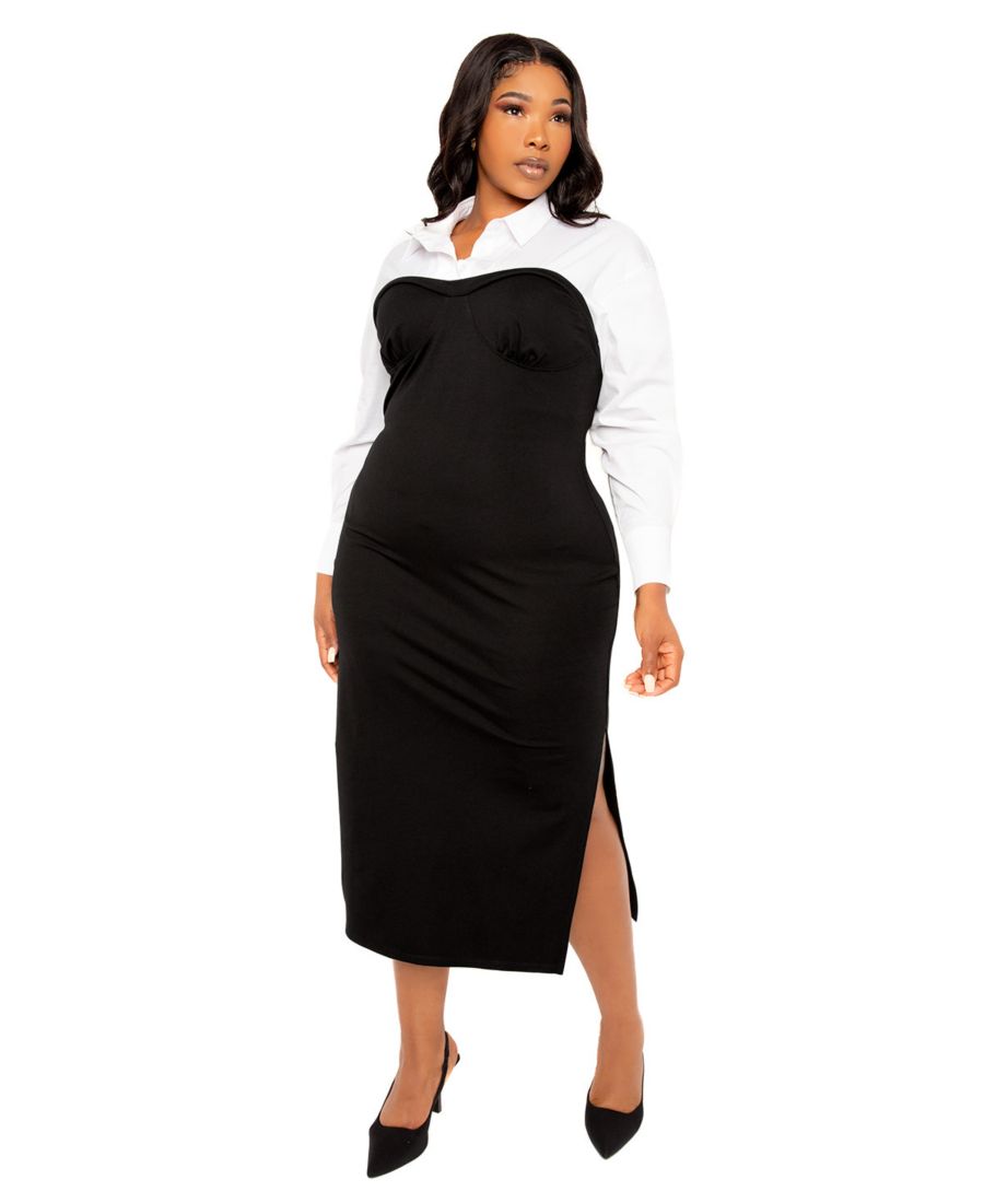 Платье-рубашка больших размеров с контрастными деталями Buxom Couture, Black
Платье-рубашка больших размеров с контрастными деталями Buxom Couture, Black