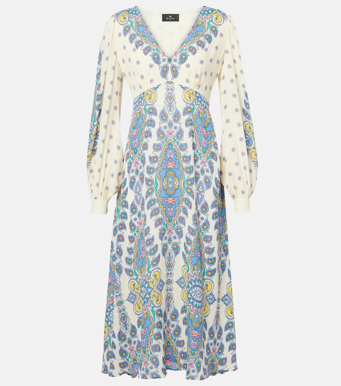 Платье миди из крепдешина с узором пейсли Etro, Print On White Base 
Платье миди из крепдешина с узором пейсли Etro, Print On White Base