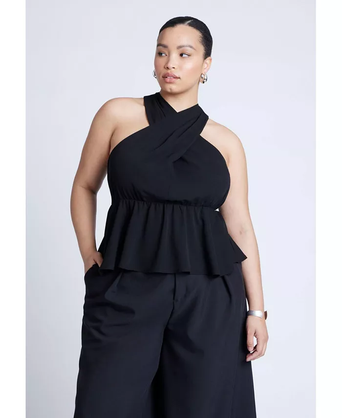 Женский топ-халтер с баской ELOQUII, черный
Женский топ-халтер с баской ELOQUII, черный