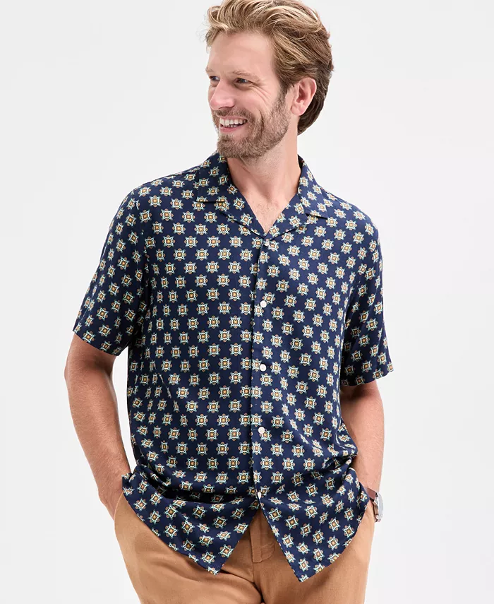 Мужская рубашка с медальонным принтом и кэмп-воротником, короткий рукав Club Room, синий
Мужская рубашка с медальонным принтом и кэмп-воротником, короткий рукав Club Room, синий