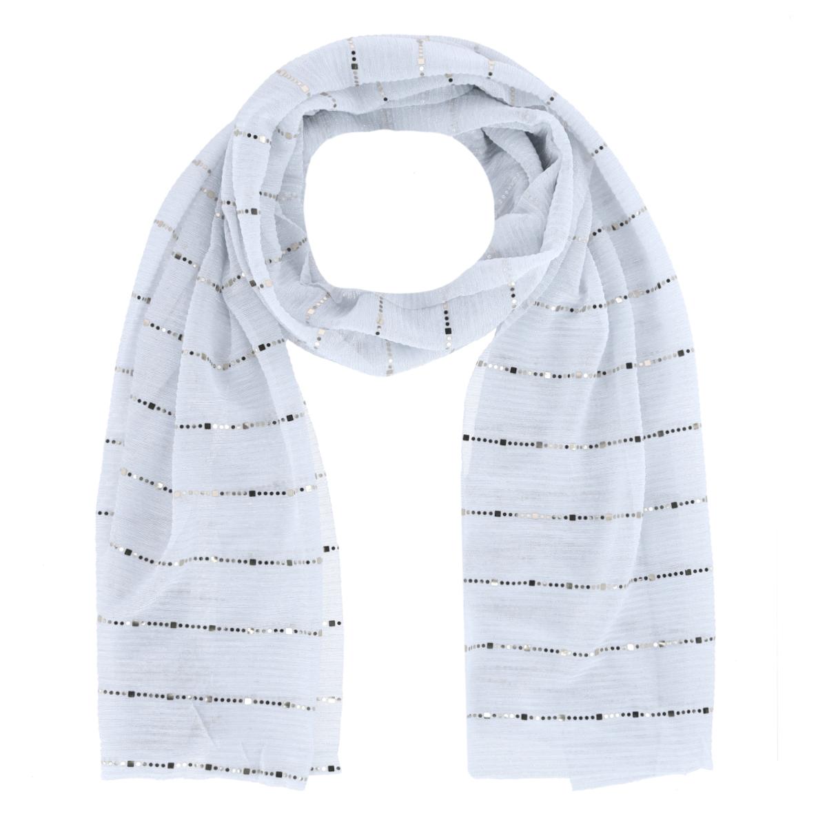 Женский прозрачный легкий шарф в блестящую металлическую полоску CTM, белый
Женский прозрачный легкий шарф в блестящую металлическую полоску CTM, белый