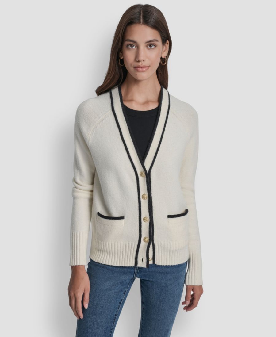 Женский кардиган с длинными рукавами и V-образным вырезом DKNY Jeans, Eggnog/Black
Женский кардиган с длинными рукавами и V-образным вырезом DKNY Jeans, Eggnog/Black