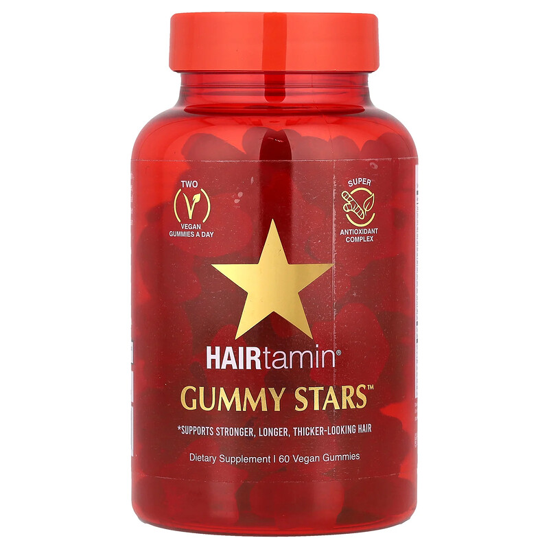 HAIRtamin, Gummy Stars , смесь суперфруктов, 60 веганских жевательных мармеладок
HAIRtamin, Gummy Stars , смесь суперфруктов, 60 веганских жевательных мармеладок