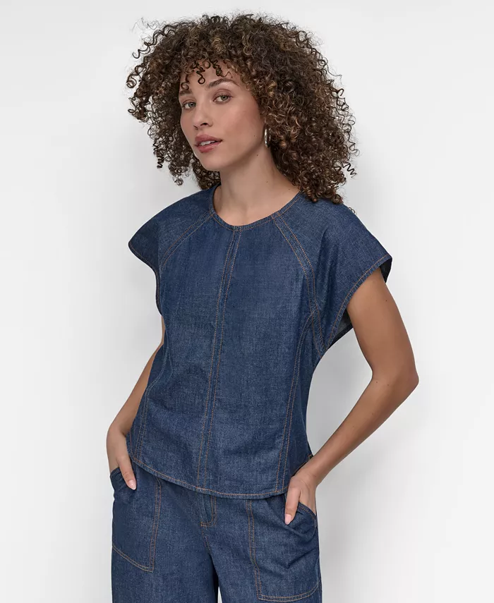 Женская хлопковая облегченная джинсовая блузка со швами DKNY, синий
Женская хлопковая облегченная джинсовая блузка со швами DKNY, синий