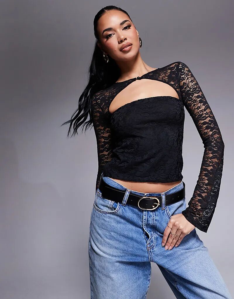 Кружевной топ с длинными рукавами и отделкой в виде рулообразных пуговиц черного цвета ASOS DESIGN
Кружевной топ с длинными рукавами и отделкой в виде рулообразных пуговиц черного цвета ASOS DESIGN