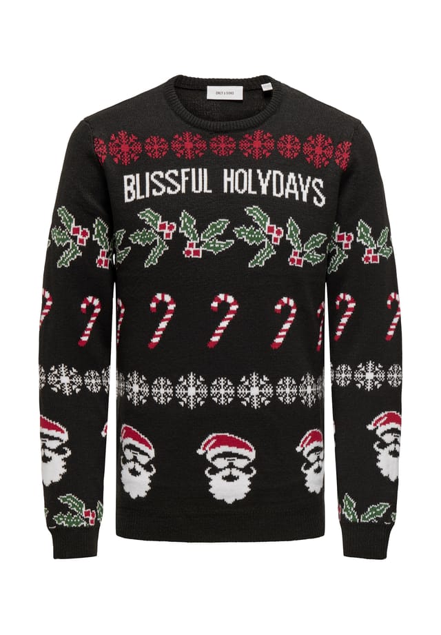 Свитер рождественский вязаный свитер с круглым вырезом Only & Sons, черный
Свитер рождественский вязаный свитер с круглым вырезом Only & Sons, черный