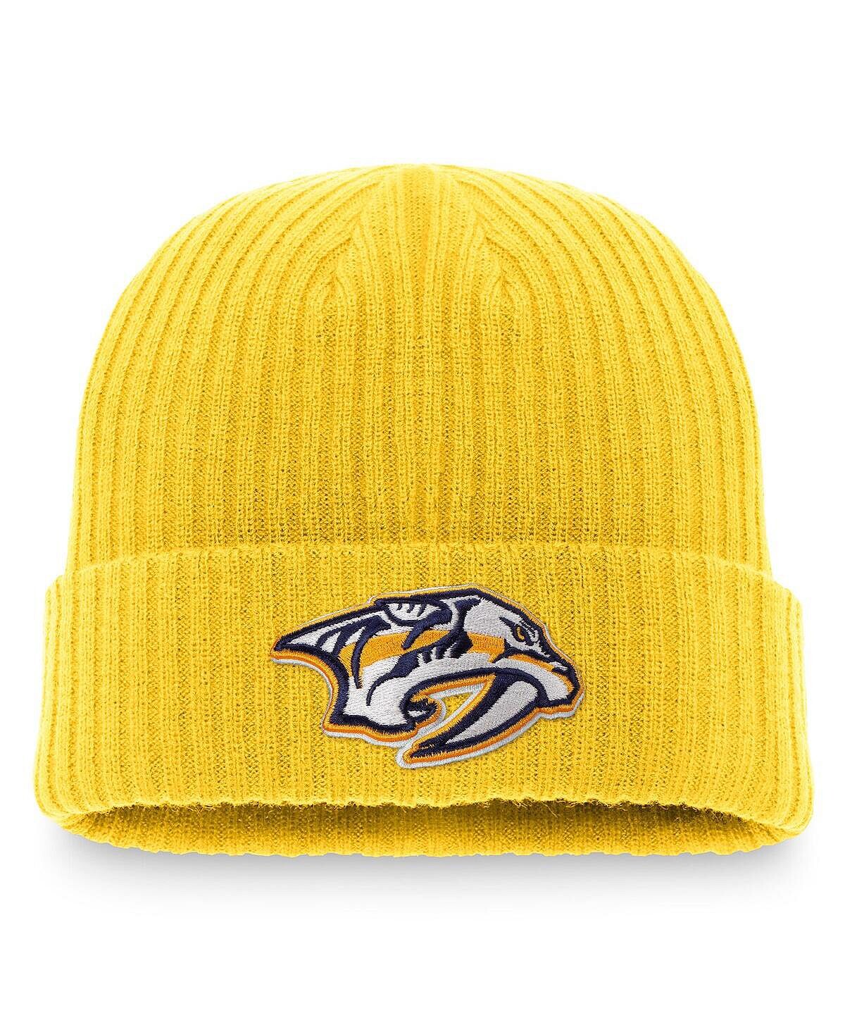 Мужская вязаная шапка с фирменным золотым логотипом Nashville Predators Core Primary с манжетами Fanatics
Мужская вязаная шапка с фирменным золотым логотипом Nashville Predators Core Primary с манжетами Fanatics