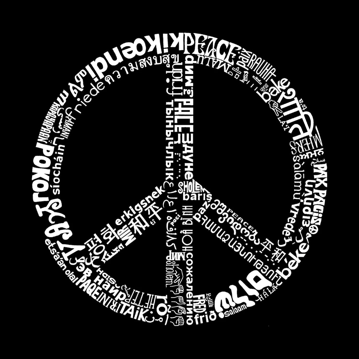 THE WORD PEACE IN 77 LANGUAGES — мужская футболка с длинным рукавом Word Art LA Pop Art
THE WORD PEACE IN 77 LANGUAGES — мужская футболка с длинным рукавом Word Art LA Pop Art