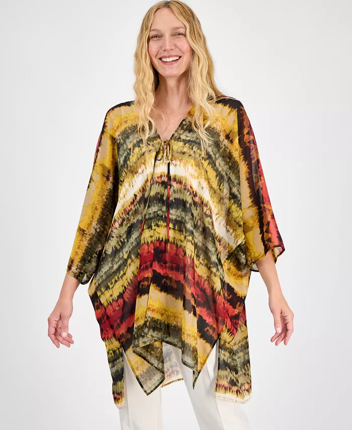 Женское кимоно с завязкой на шее, выполненное в технике тай-дай Anne Klein, зеленый 
Женское кимоно с завязкой на шее, выполненное в технике тай-дай Anne Klein, зеленый