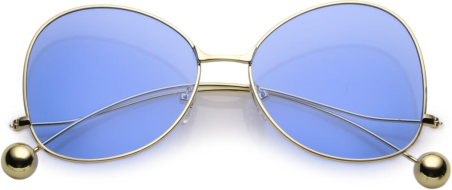 zeroUV - Женские солнцезащитные очки с тонкими изогнутыми металлическими дужками, шаровидными акцентами, плоскими линзами, оправой «бабочка», диаметр линз 56 мм, Gold / Blue
zeroUV - Женские солнцезащитные очки с тонкими изогнутыми металлическими дужками, шаровидными акцентами, плоскими линзами, оправой «бабочка», диаметр линз 56 мм, Gold / Blue