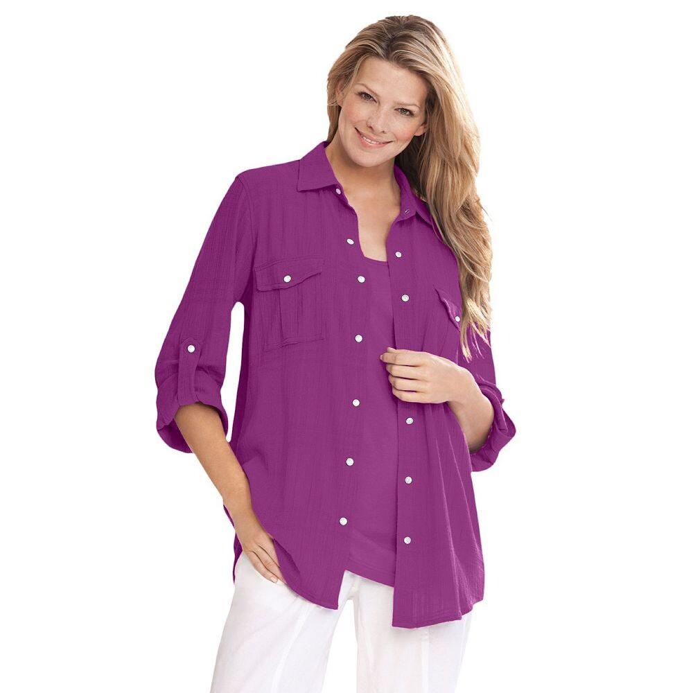 Женщина в женской большой рубашке из хлопковой марли больших размеров Woman Within, цвет Purple Magenta
Женщина в женской большой рубашке из хлопковой марли больших размеров Woman Within, цвет Purple Magenta