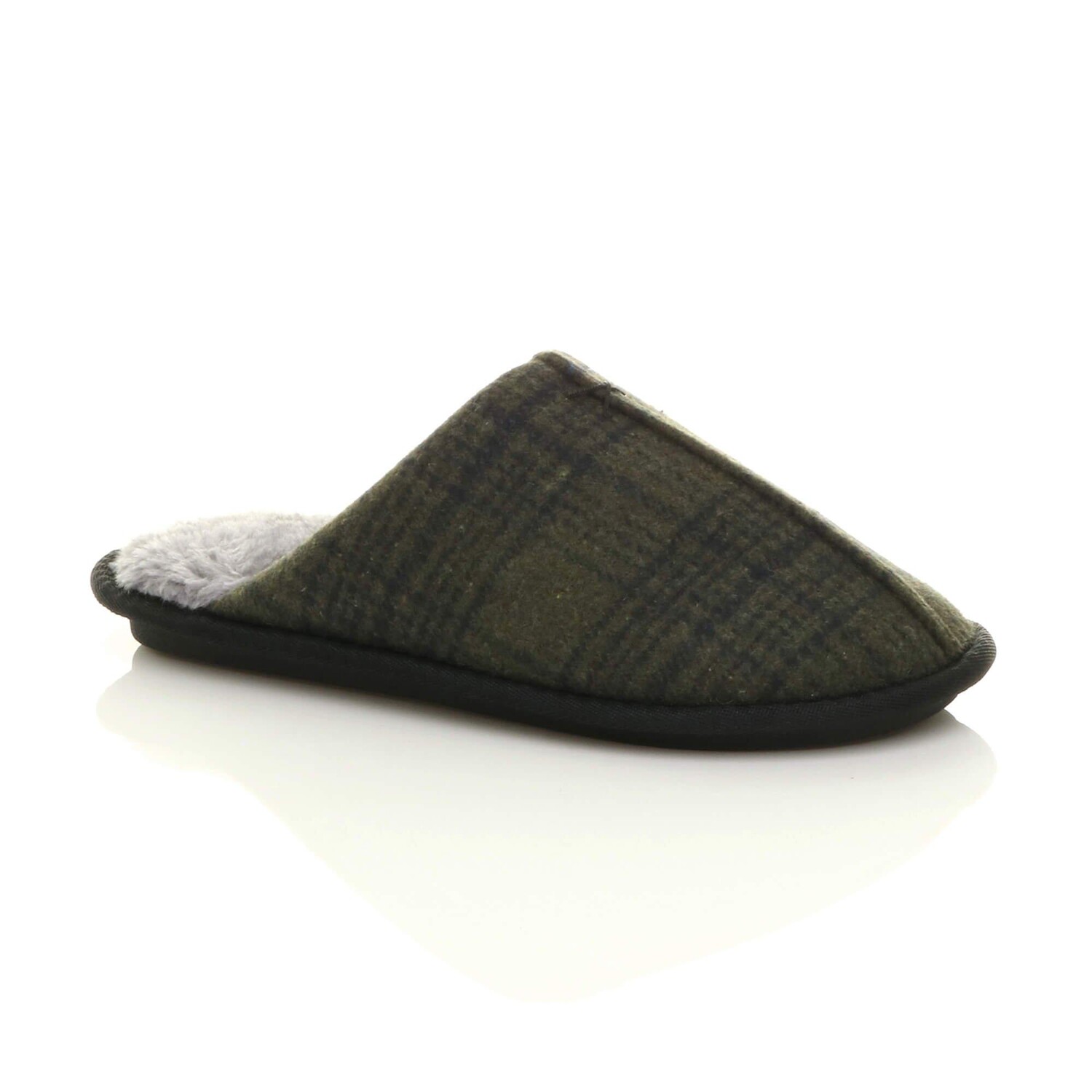 Тапочки-мюли в клетку на плоском каблуке AJVANI, хаки 
Тапочки-мюли в клетку на плоском каблуке AJVANI, хаки