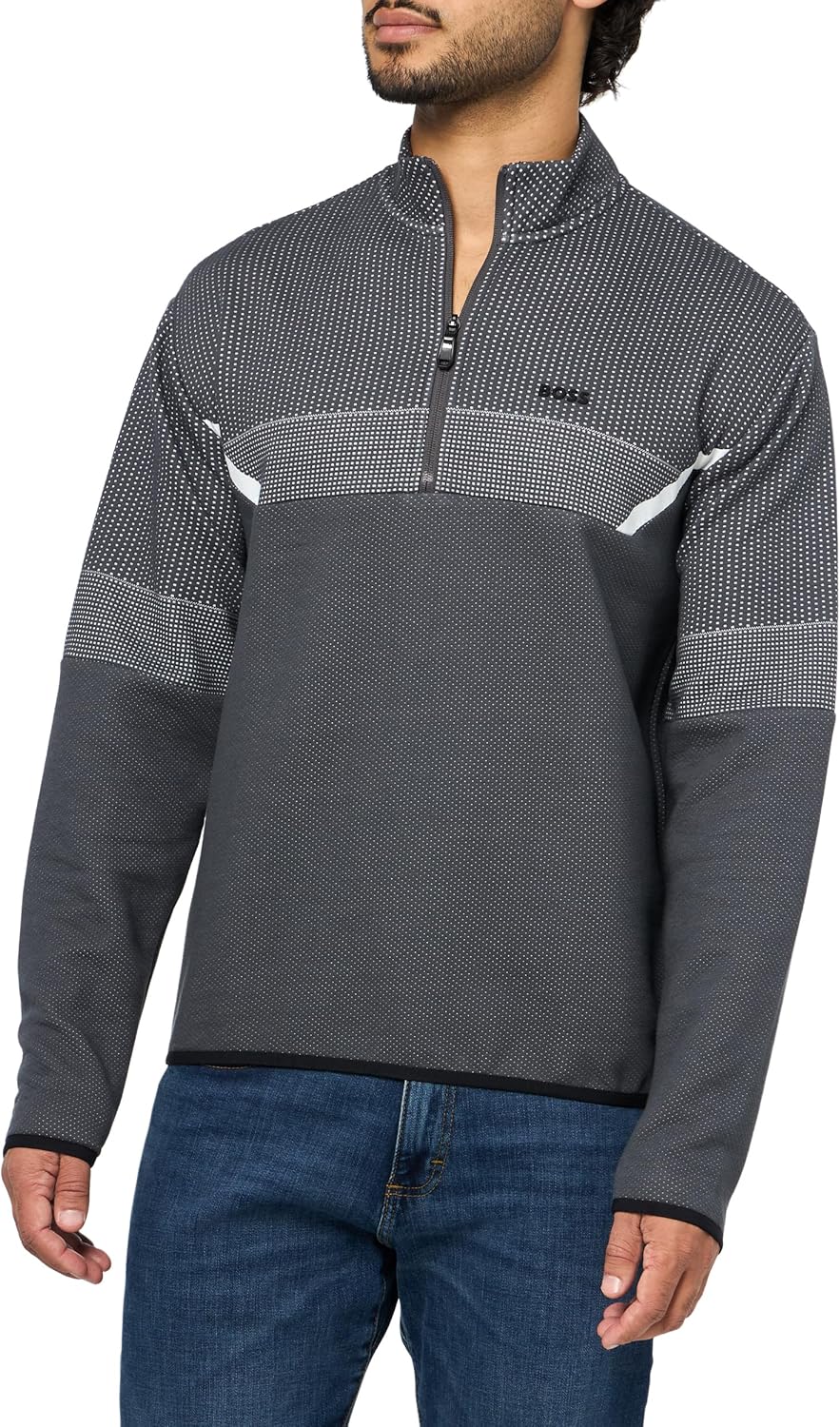 BOSS мужская джерси двухцветная пиксельная толстовка на четверть молнии, Asphalt
BOSS мужская джерси двухцветная пиксельная толстовка на четверть молнии, Asphalt