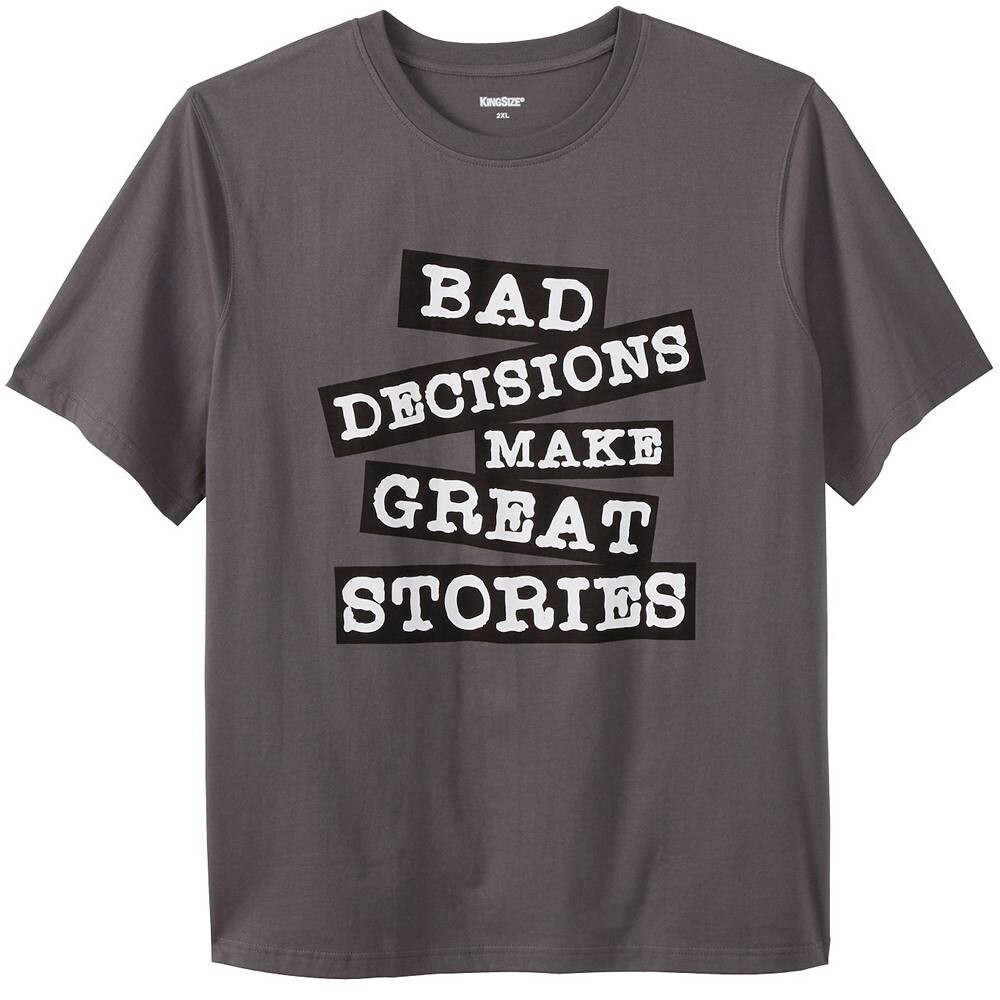 Мужская футболка с надписью Kingsize Big & Tall с рисунком KingSize, цвет Bad Decisions
Мужская футболка с надписью Kingsize Big & Tall с рисунком KingSize, цвет Bad Decisions