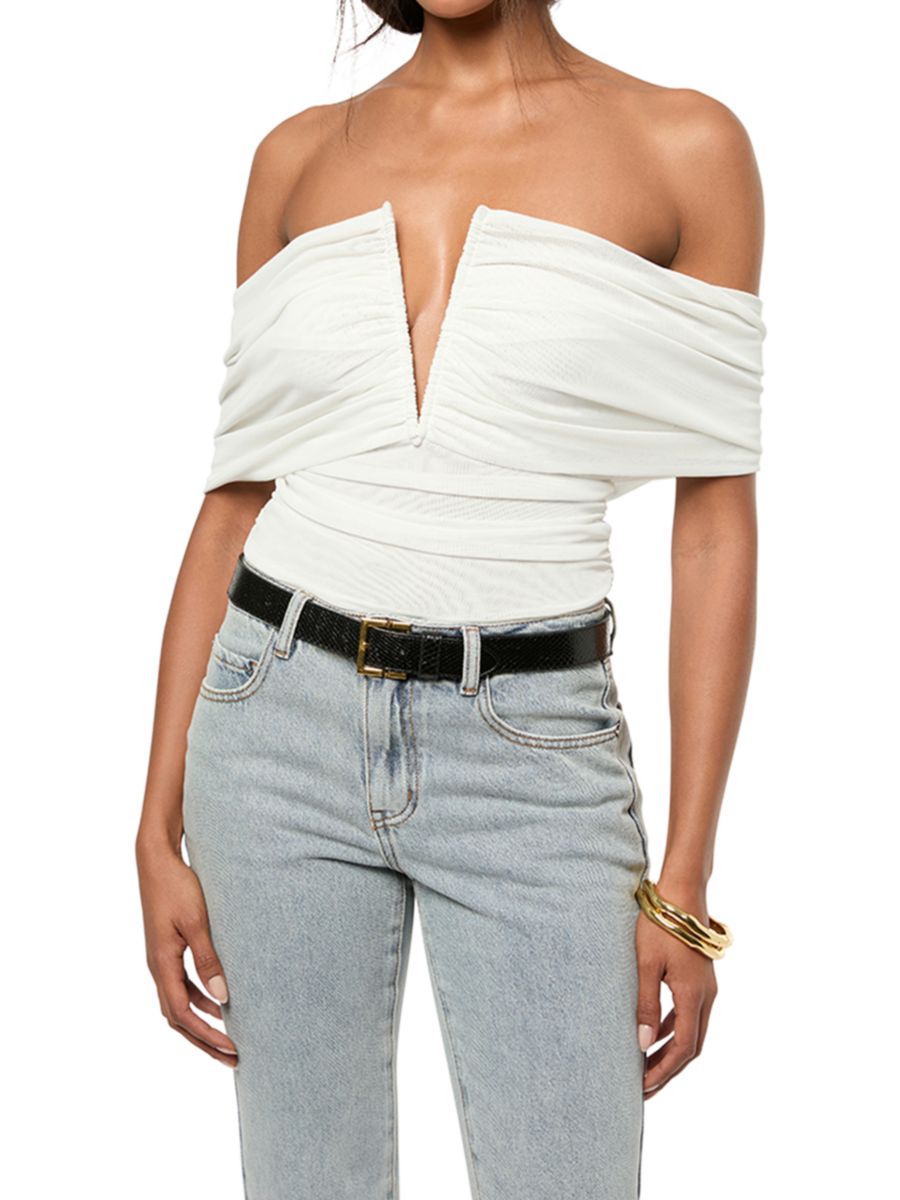 Боди с открытыми плечами и сборками WeWoreWhat, слоновая кость
Боди с открытыми плечами и сборками WeWoreWhat, слоновая кость