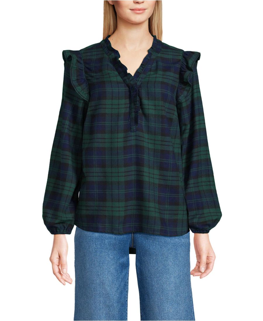 Женская фланелевая блузка-рубашка с оборками спереди Lands' End, Deep forest blackwatch plaid
Женская фланелевая блузка-рубашка с оборками спереди Lands' End, Deep forest blackwatch plaid