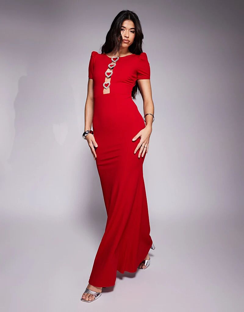 Длинное платье-комбинезон с брошью в форме сердца, украшенное стразами, красного цвета Goddiva
Длинное платье-комбинезон с брошью в форме сердца, украшенное стразами, красного цвета Goddiva