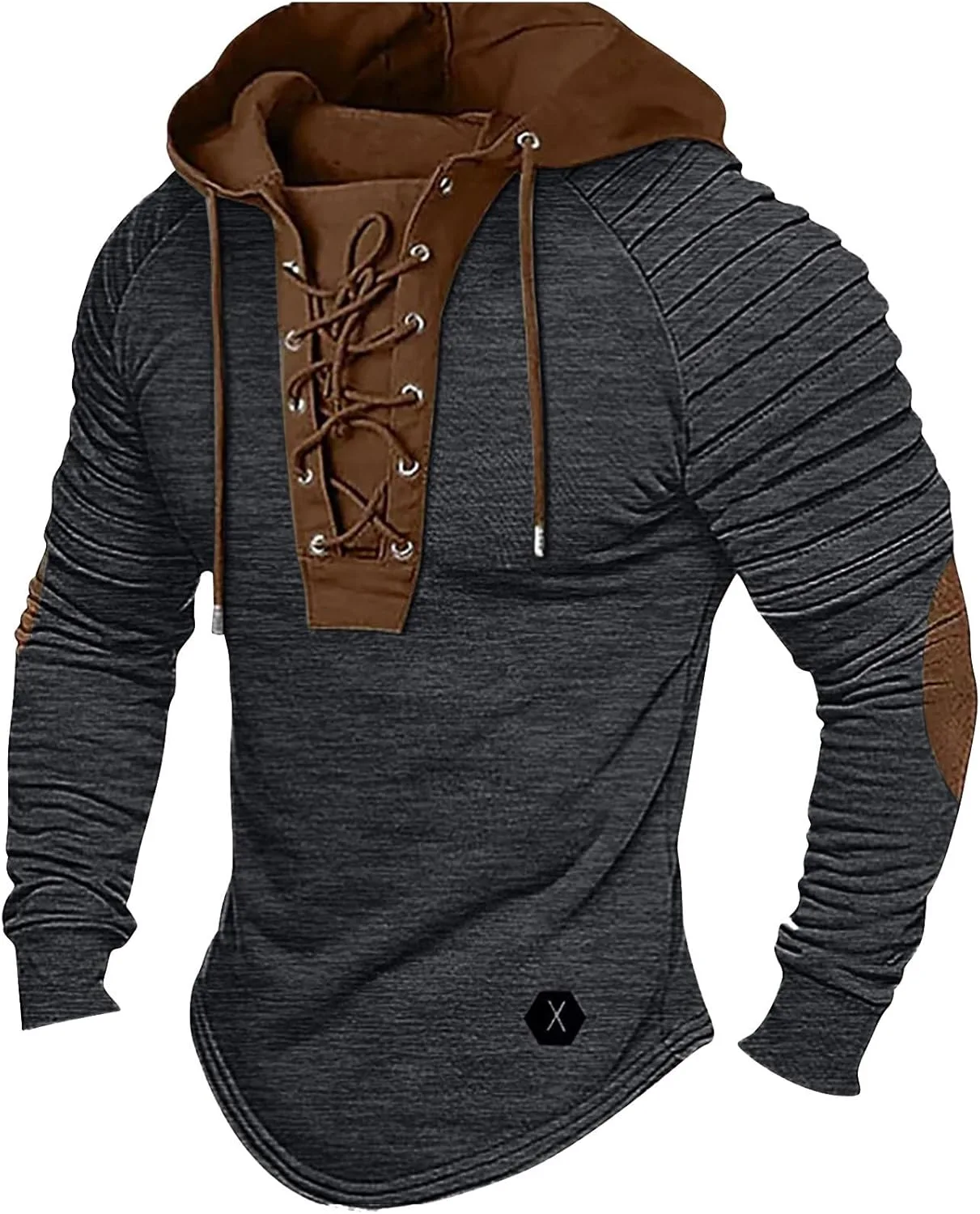 Мужской худи с завязками и текстурированными нашивками
Мужской худи с завязками и текстурированными нашивками