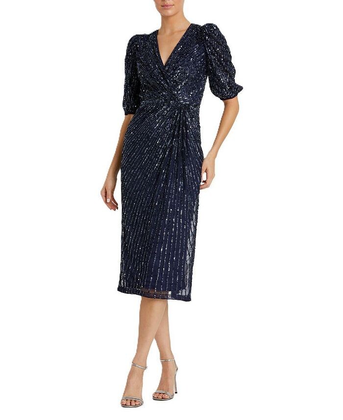 Платье миди с короткими рукавами и пышными рукавами Mac Duggal с пайетками и V-образным вырезом, синий
Платье миди с короткими рукавами и пышными рукавами Mac Duggal с пайетками и V-образным вырезом, синий