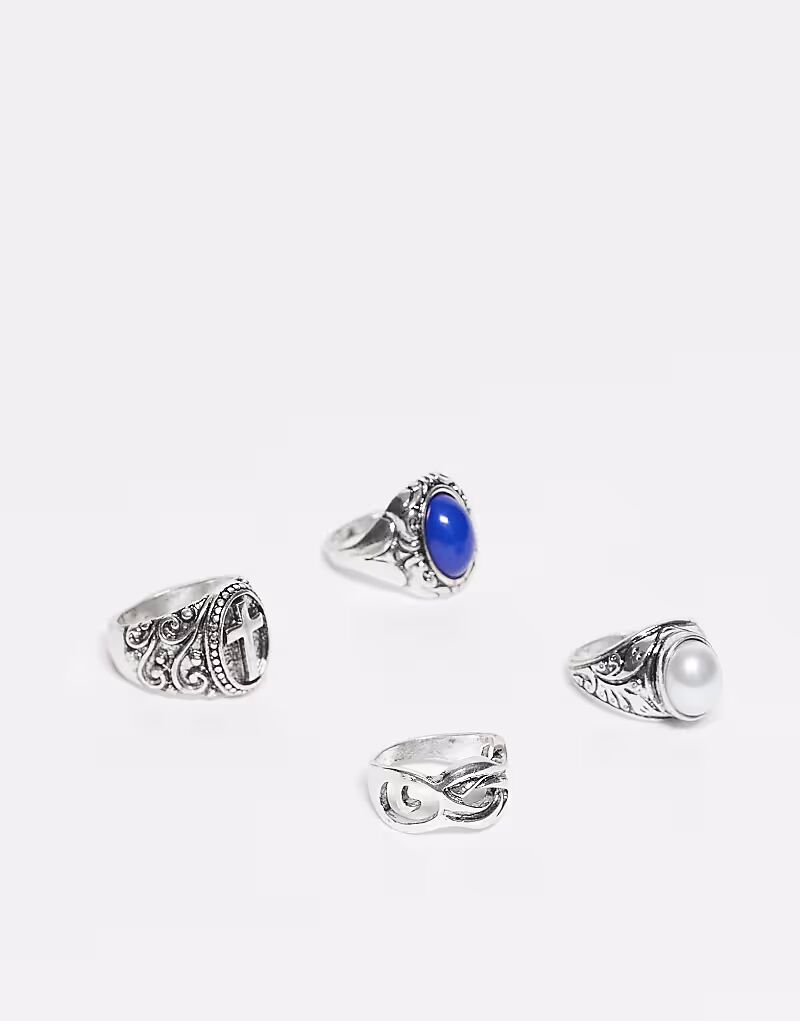 Набор из 4 колец-гранж в стиле унисекс с искусственным синим камнем из полированного серебра Reclaimed Vintage
Набор из 4 колец-гранж в стиле унисекс с искусственным синим камнем из полированного серебра Reclaimed Vintage