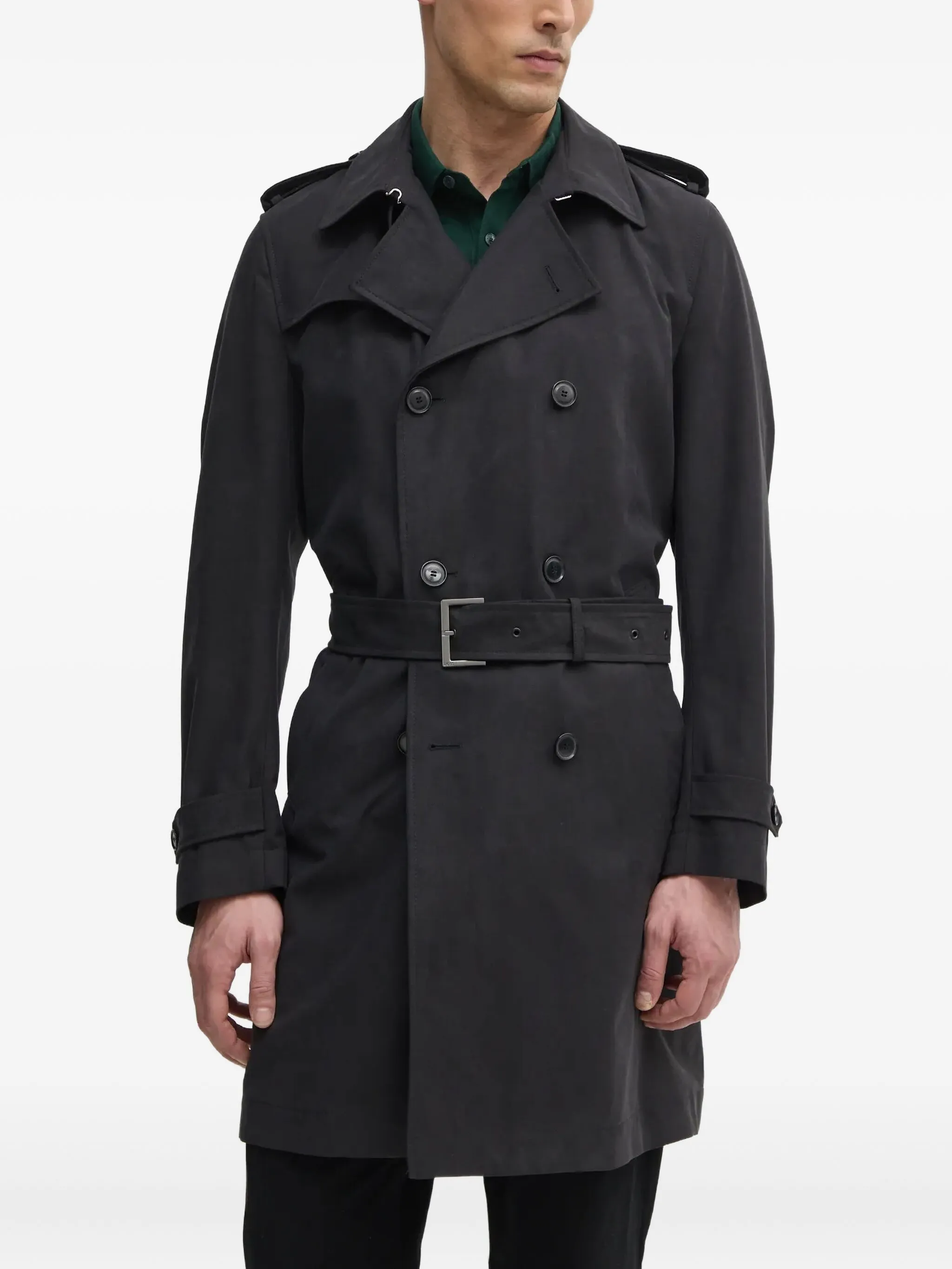 Двубортный тренч с поясом Boss, черный
Двубортный тренч с поясом Boss, черный