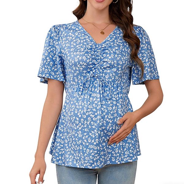 Блузка для беременных с запахом и V-образным вырезом, летняя, с коротким рукавом Clearflower, Blue Floral
Блузка для беременных с запахом и V-образным вырезом, летняя, с коротким рукавом Clearflower, Blue Floral