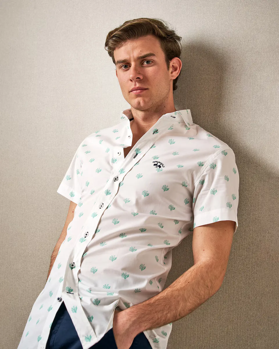 Мужская рубашка из поплина прямого кроя с принтом листьев Spagnolo, зеленый
Мужская рубашка из поплина прямого кроя с принтом листьев Spagnolo, зеленый